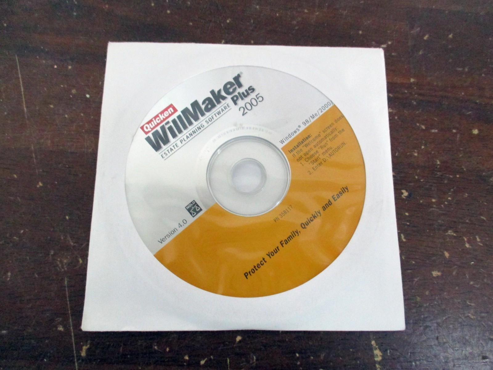 New Quicken CD “Will Maker Estate Planning” 2005 v.4.0, for Windows w/warranty