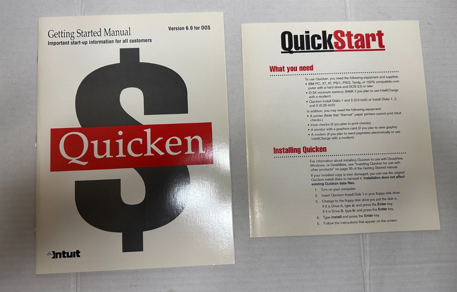 Vintage Intuit Quicken for DOS IBM Version 6.0 3.5″ & 5 1/4″ Floppy Disks VTG