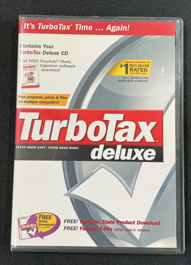 TurboTax Deluxe Software, 2003 Tax Year, Federal and State Tax CDs, Intuit