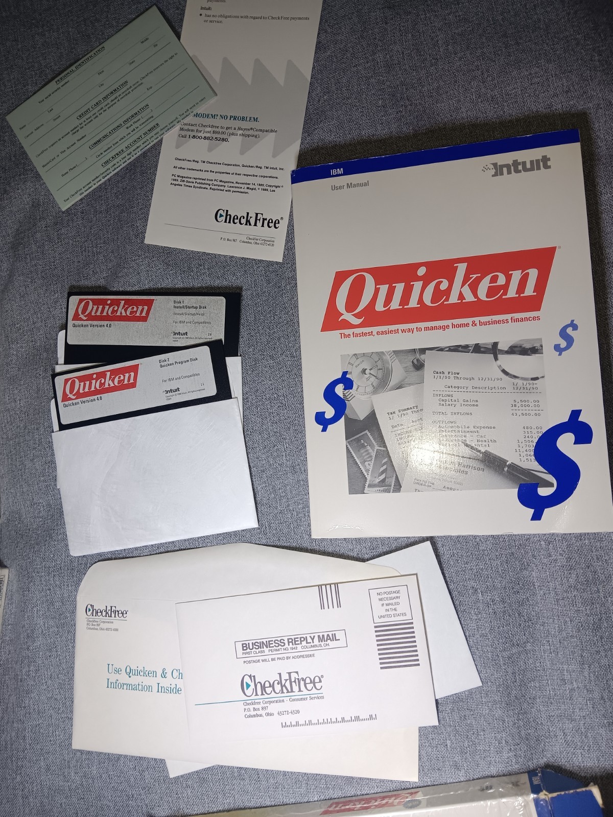 Intuit Quicken 4.0 IBM PC XT Evaluación Edition Software w/ 5 1/4″ Floppy Discs
