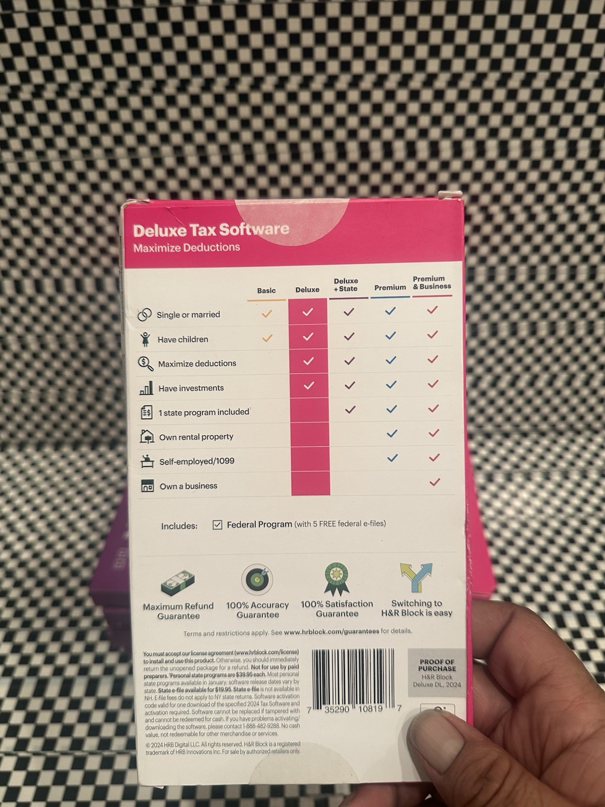 H&R Block Tax Software Deluxe 2024 federal only PC/Mac (Key Card in the Box)