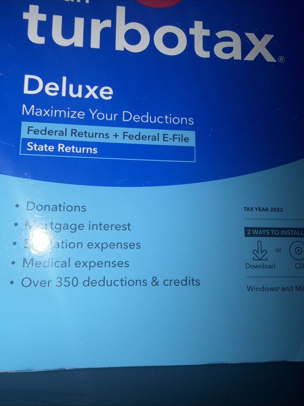TurboTax Deluxe CD Tax Preparation Software 2022 Federal + State New