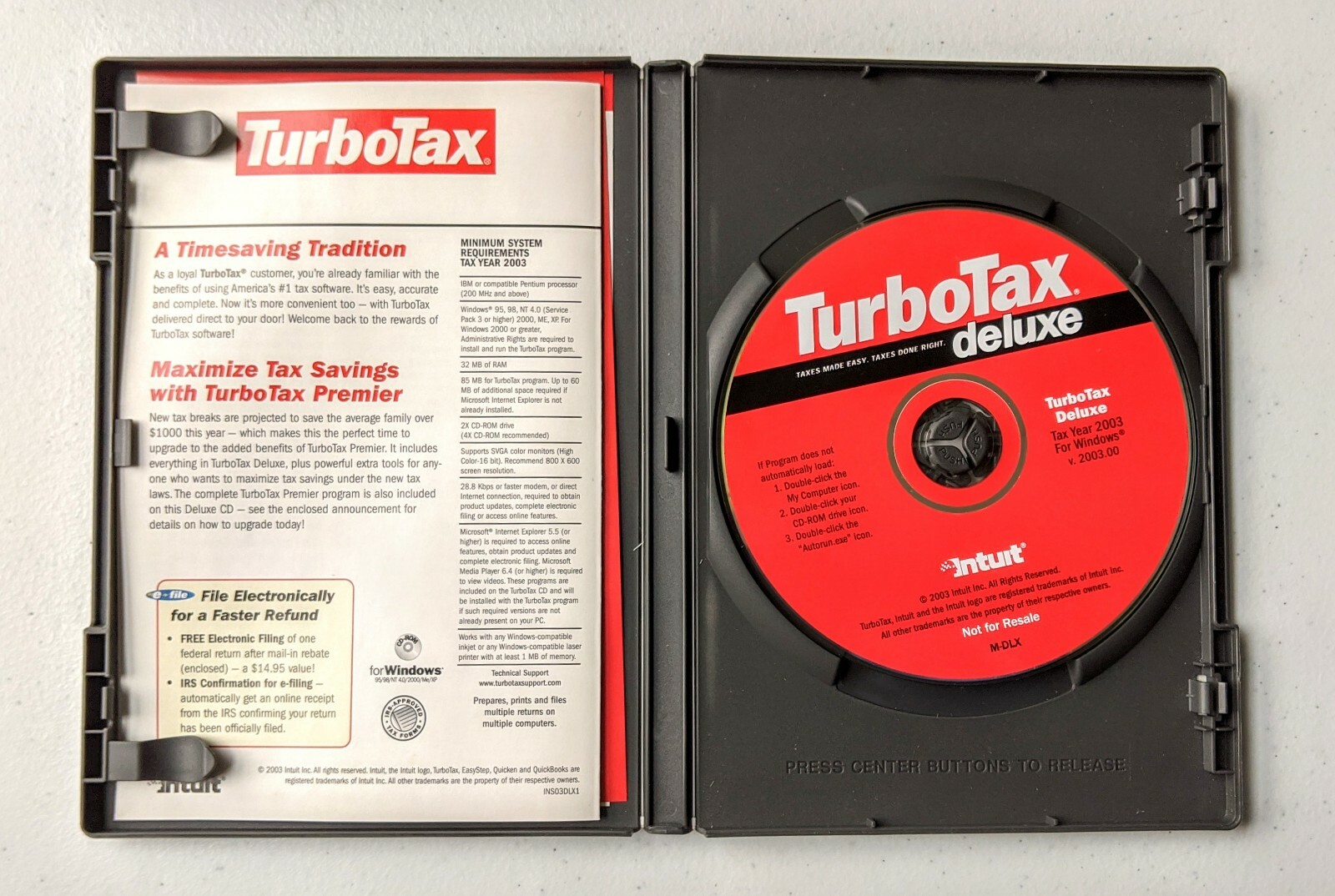 Intuit TurboTax Deluxe Tax Year 2003 COMPLETE Turbo Tax Windows PC Return