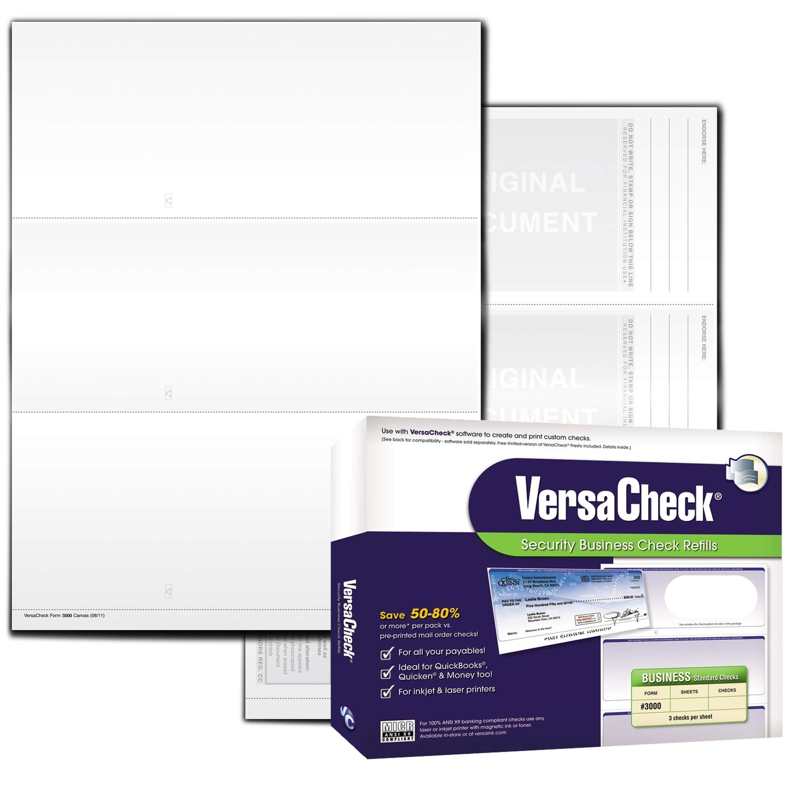 VersaCheck Security Business Check Refills: Form #3000 Business Standard – Wh…