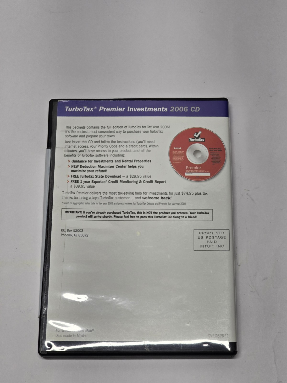 TurboTax 2006 Premier CD Federal + State Tax Software Investments New Sealed