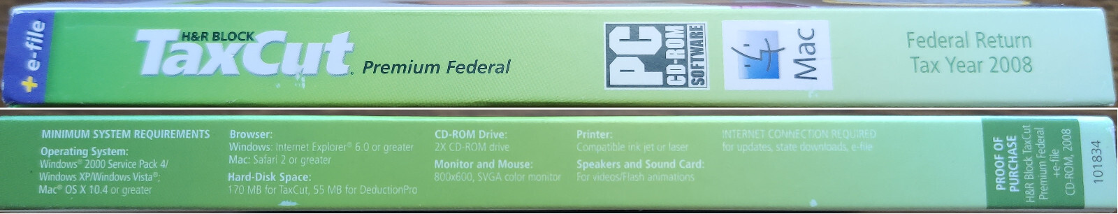 2008 H&R Block Tax Cut Software Premium Federal (No State) Win/Mac CD-Rom Disc