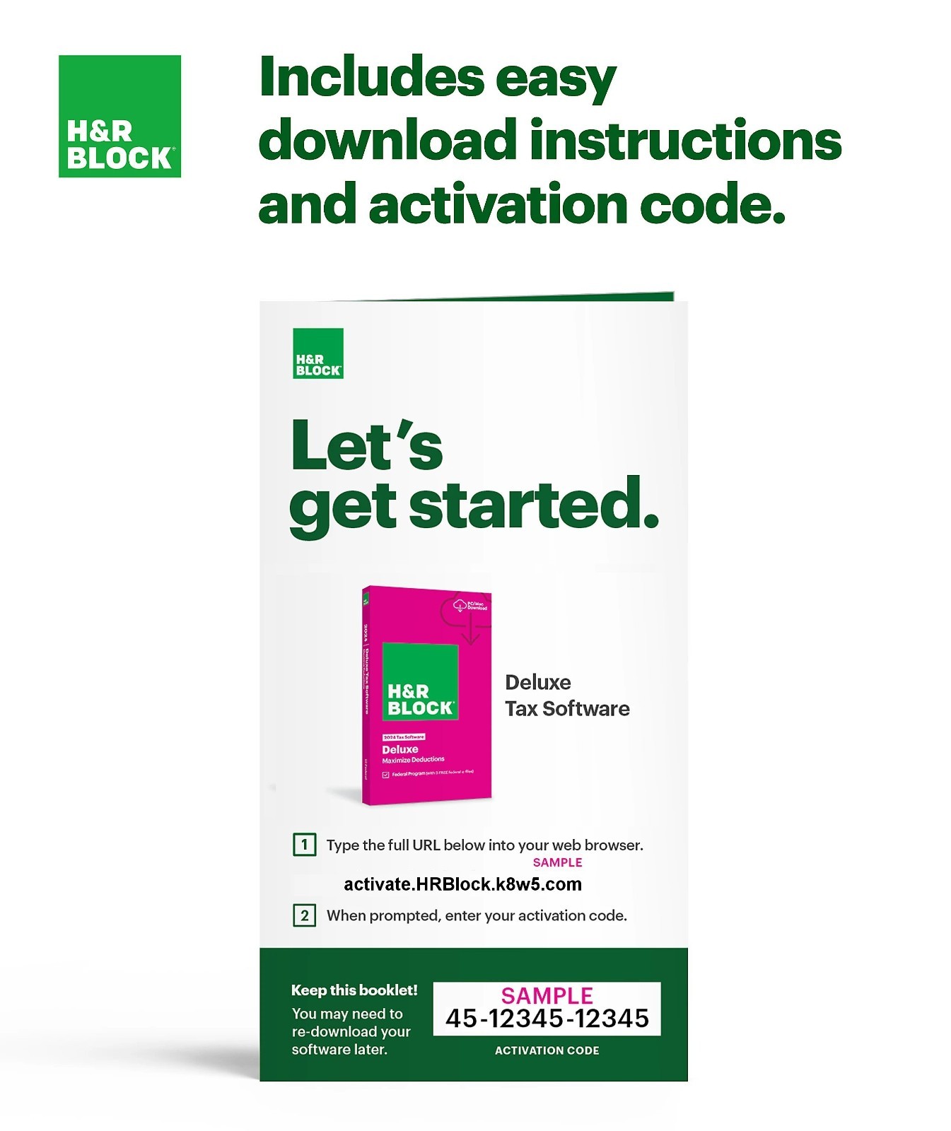 New 2024 H&R Block Tax Software Deluxe Edition for PC/MAC [Key Card]