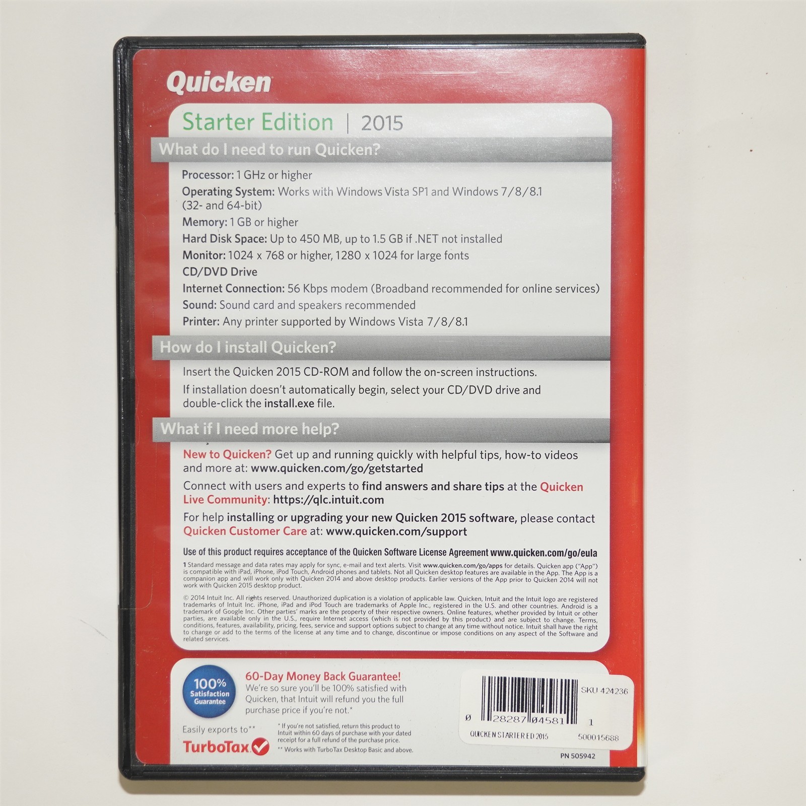 Quicken 2015 Starter Personal Finance Software Window Vista SP1/7/8/8.1 SEALED