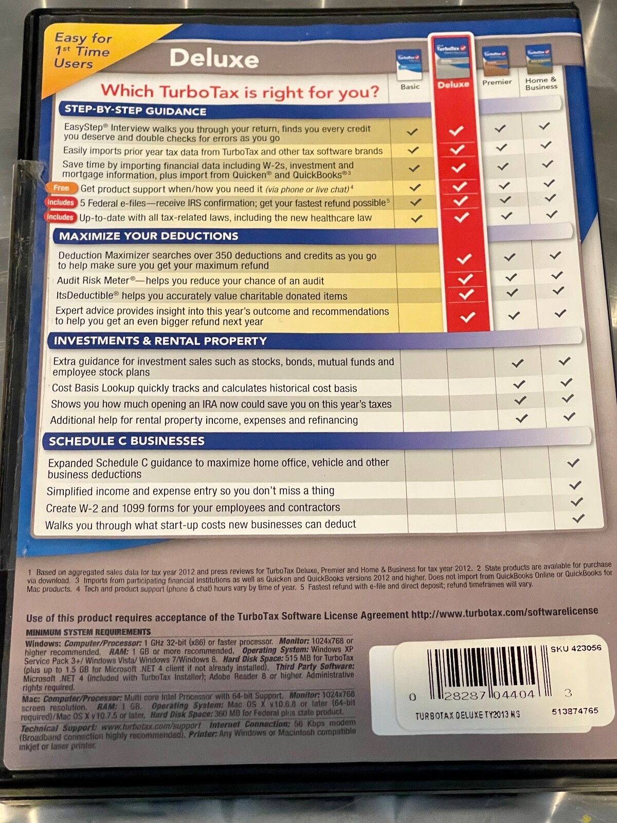 Intuit Turbo Tax Cd 2013 Deluxe Federal Return no state