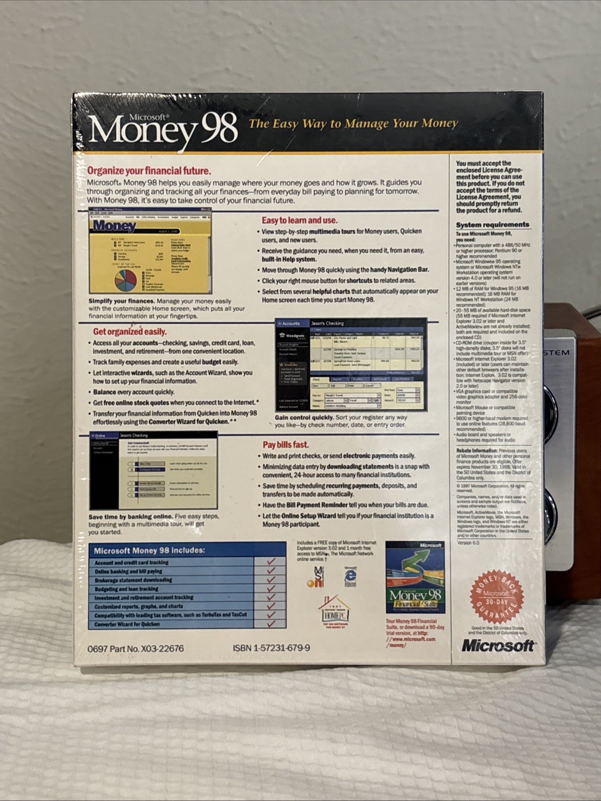 Vintage Microsoft Money 98 PC CD-ROM Software Windows 95/NT Big Box USA Made NEW