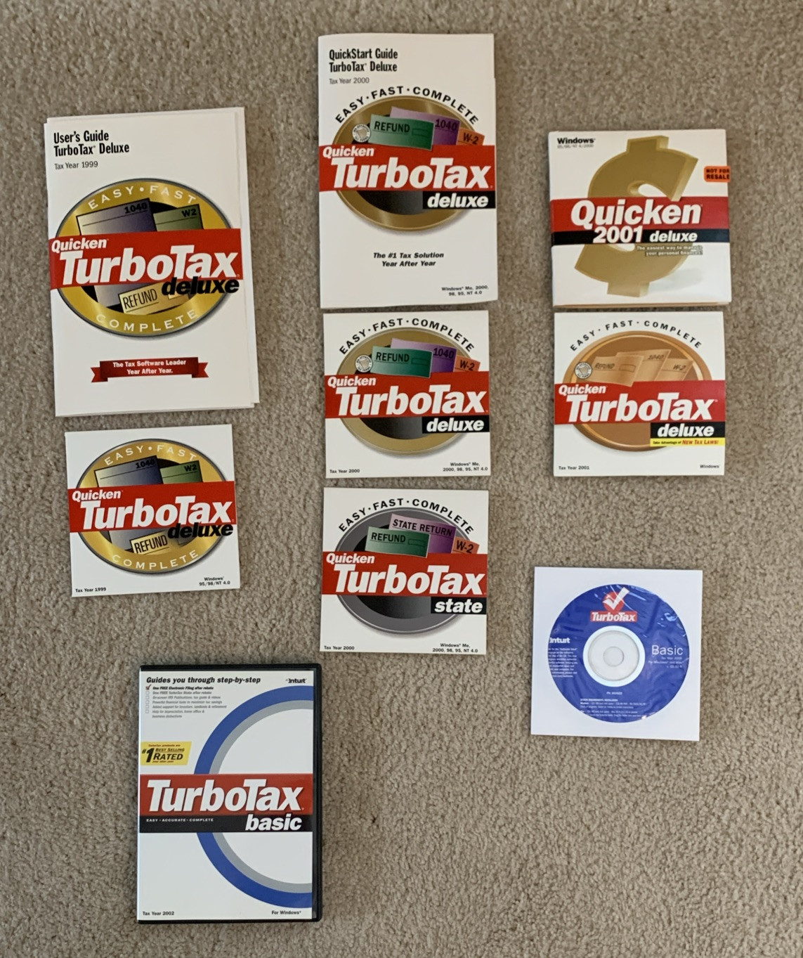 Set of five TurboTax Deluxe/Basic Federal Discs 1999/2000/2001/2002/2006