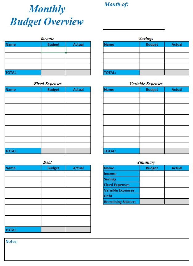 Personal Monthly Budget Plan: PDF / Spreadsheet / Both