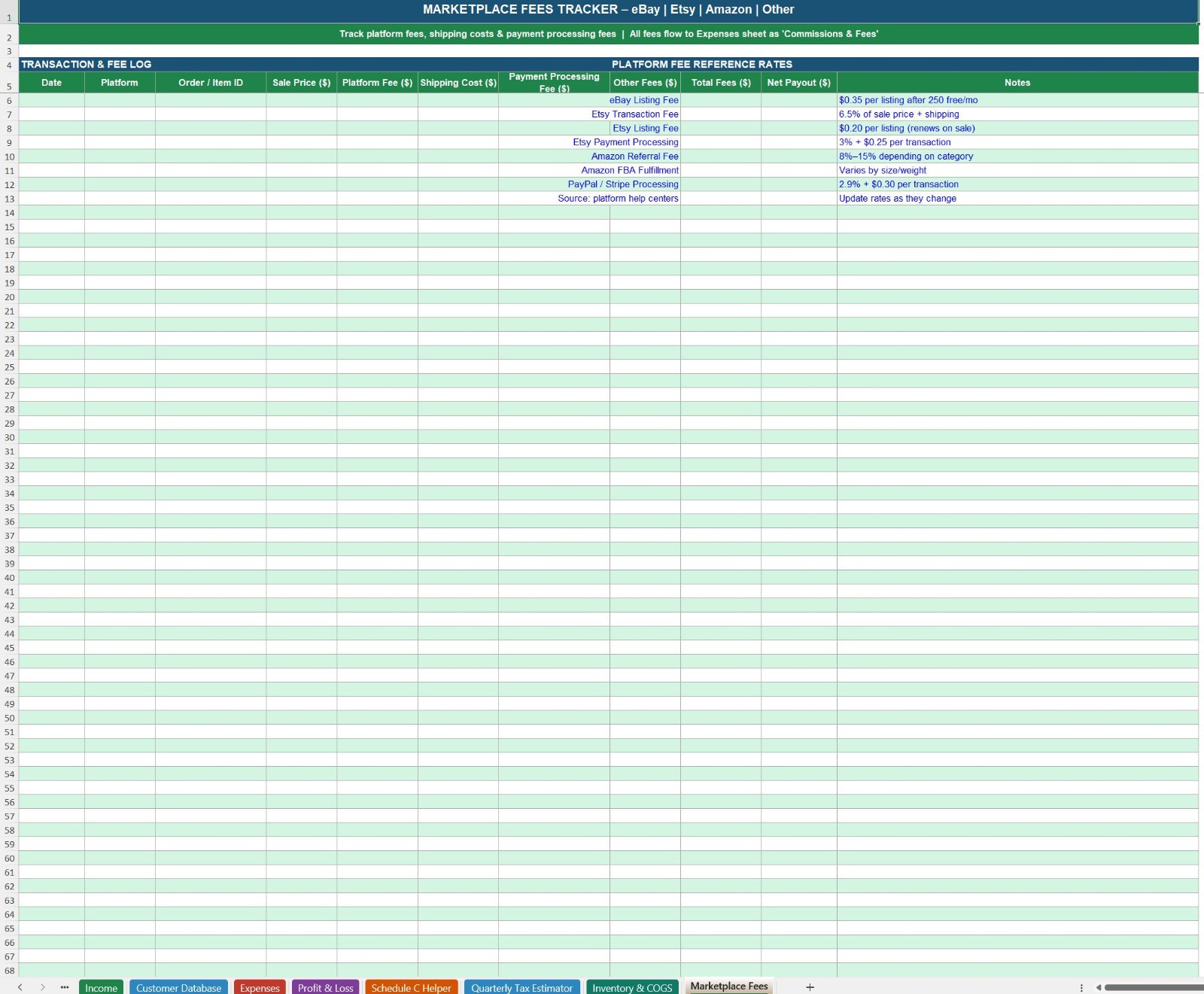US Accounting Small Business Finance Bookkeeping Self Employed Excel Spreadsheet