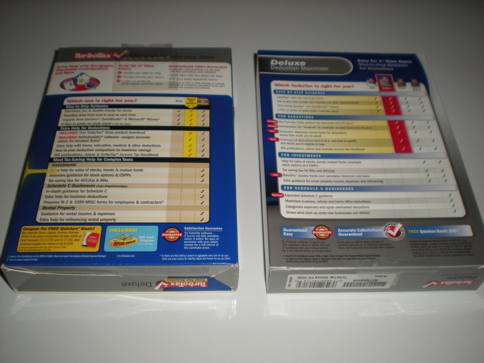 Turbotax 2005 & 2006 Deluxe with state. Turbo tax. New. 2005 package blemished.