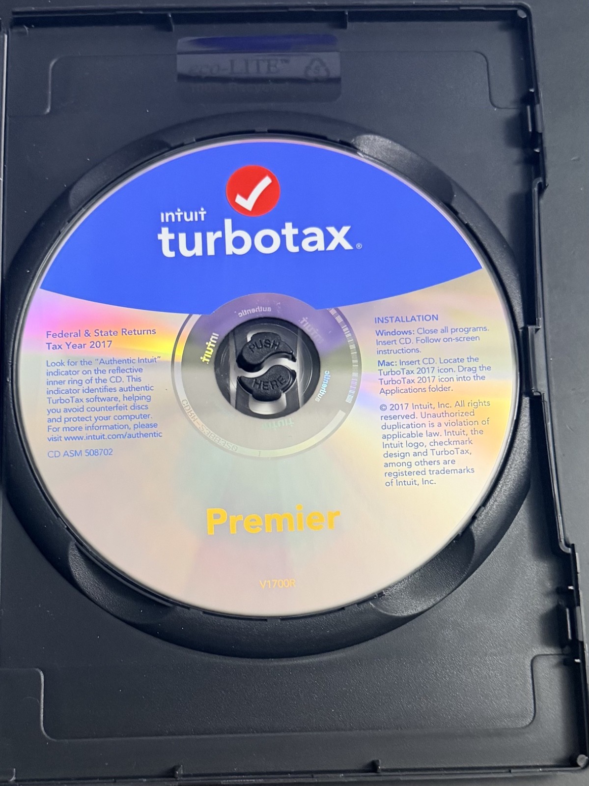 USED TurboTax Premier Federal + State 2017 CD for Windows and Mac