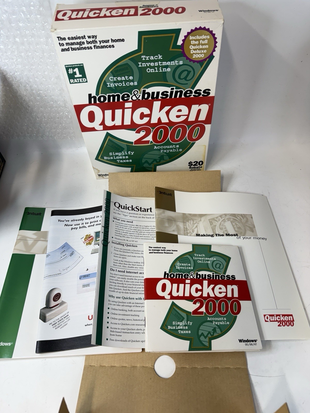 Quicken 2000 Home and Business For Windows 95 98 NT Software Vintage