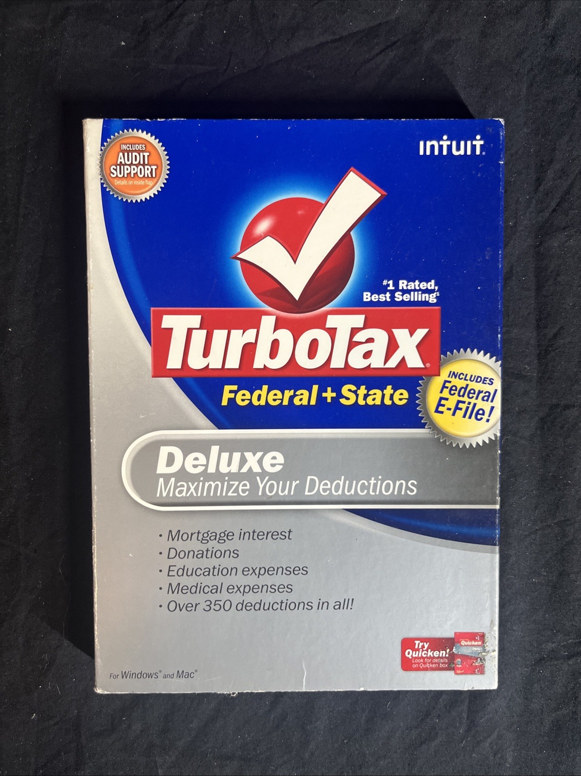 Turbotax Deluxe 2008 Deluxe for Federal Returns – CD and Box Windows and Mac
