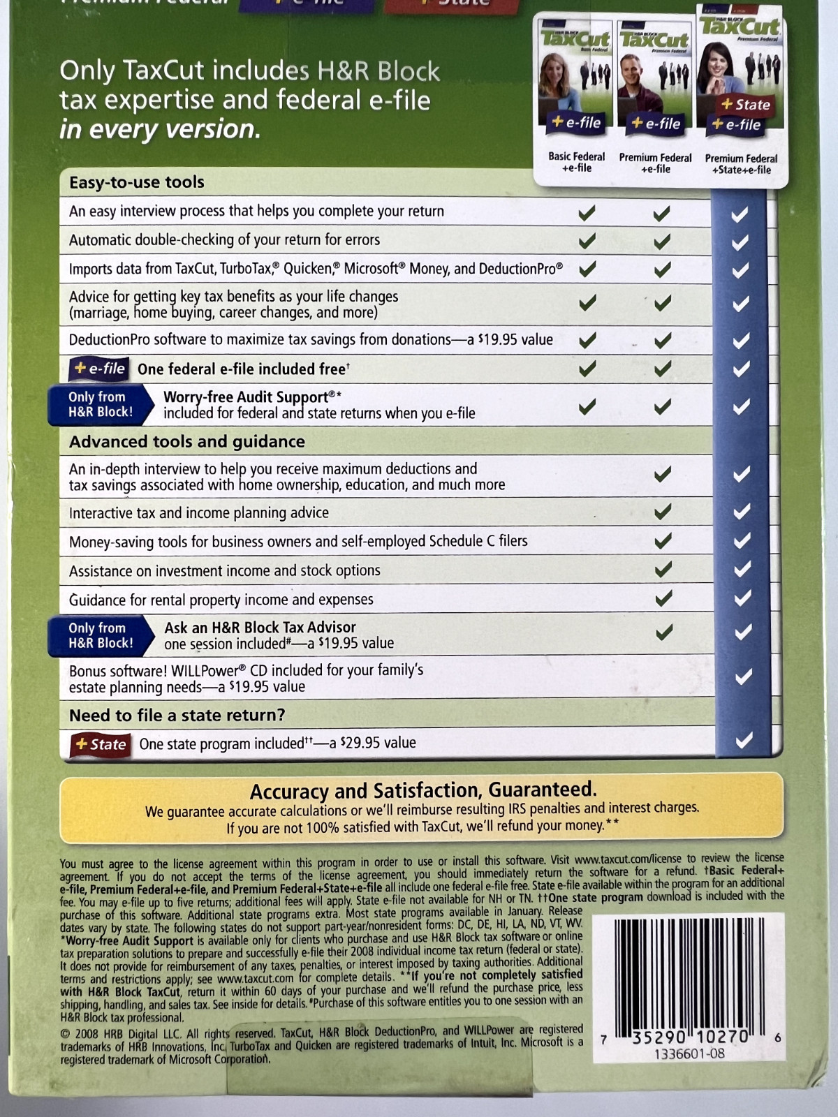 H&R Block Tax Cut Premium Federal + State 2008 Tax Year PC And Mac LOT OF 10