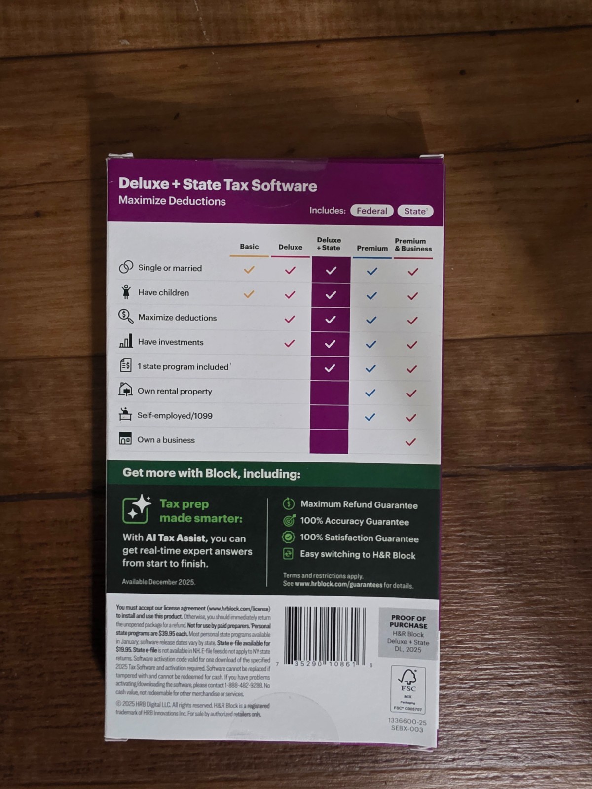H&R Block Tax Software Deluxe + State 2025 PC/Mac New