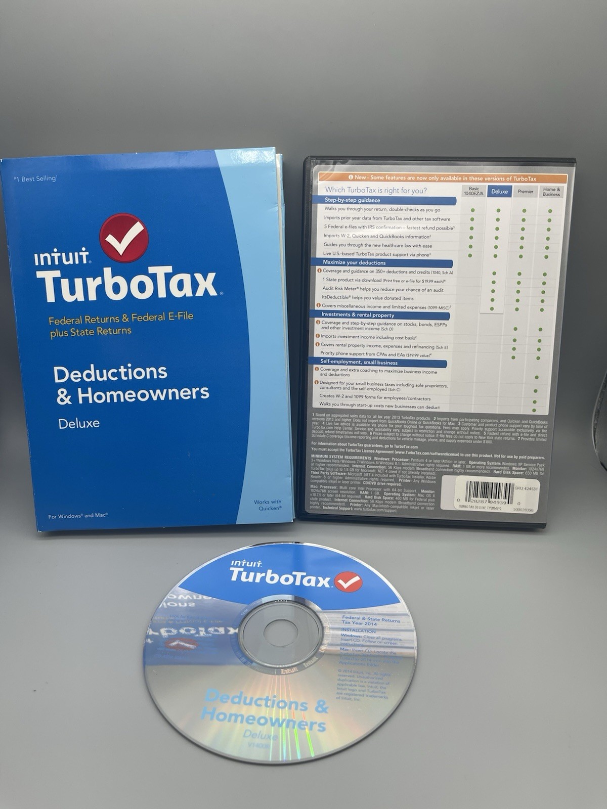 TurboTax Deluxe 2014 Federal & State Returns E-File Windows MAC Tax Software
