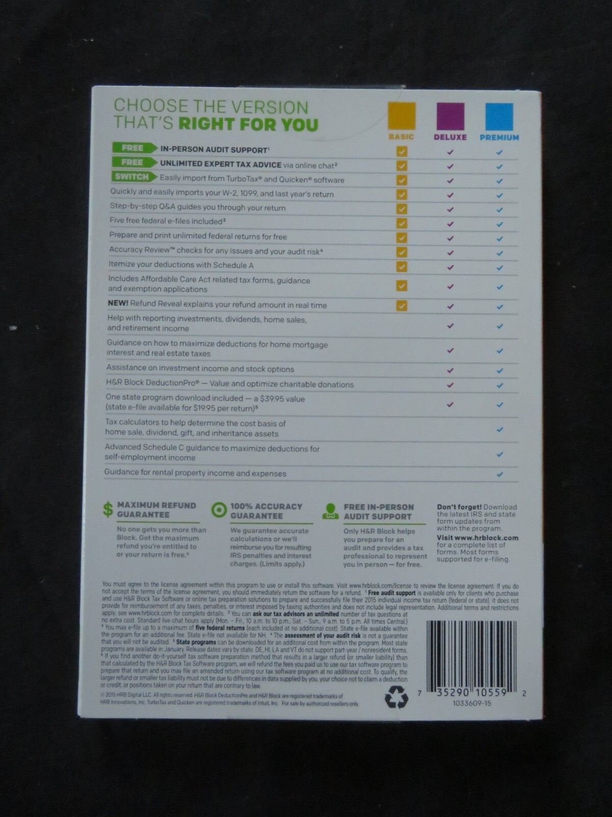 Brand New Sealed 2015 H & R Block Tax Software Basic Simple Tax Situations