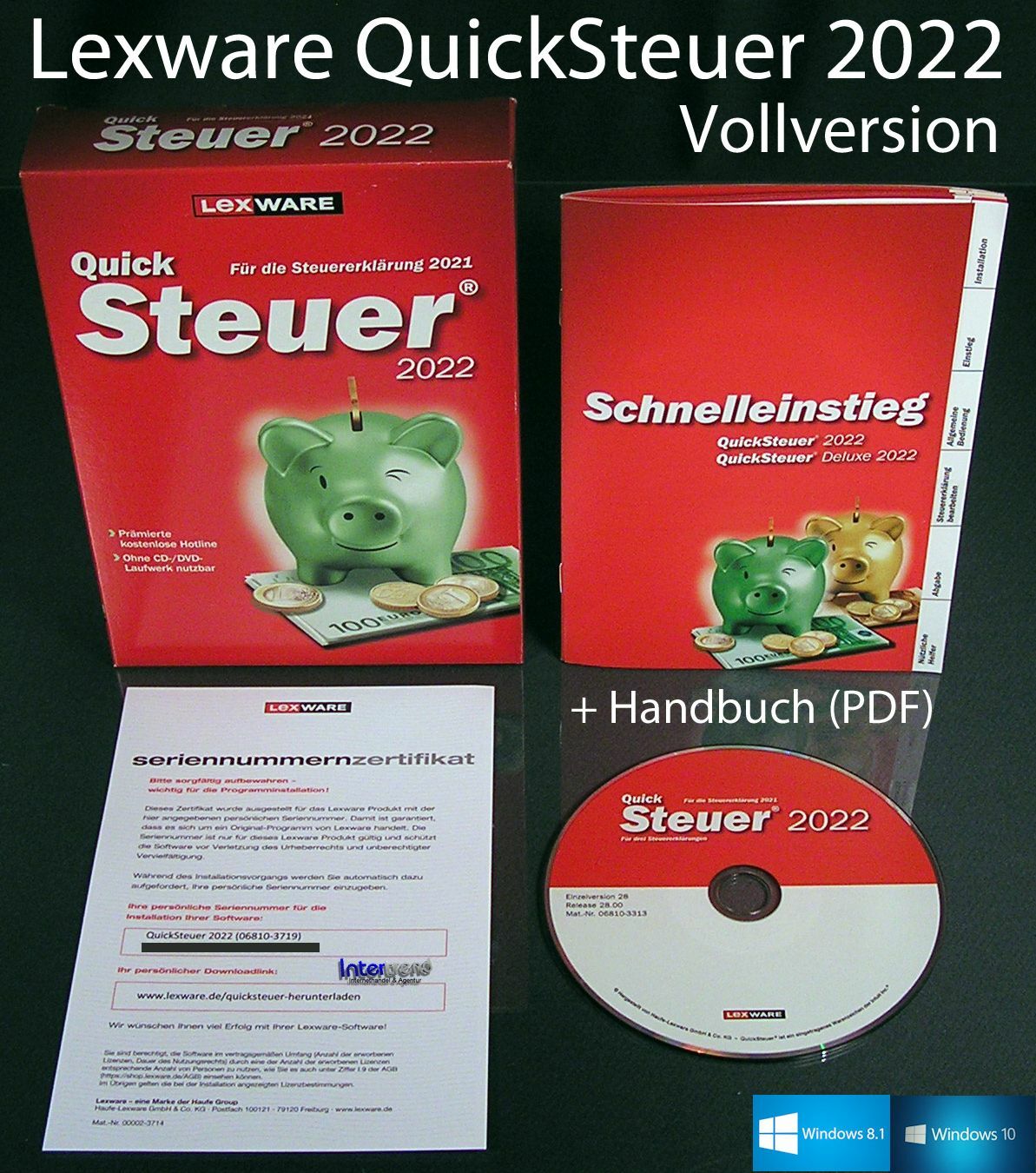 Lexware QuickSteuer 2022 Vollversion Box, CD, Handbuch (PDF) Steuerjahr 2021 NEU