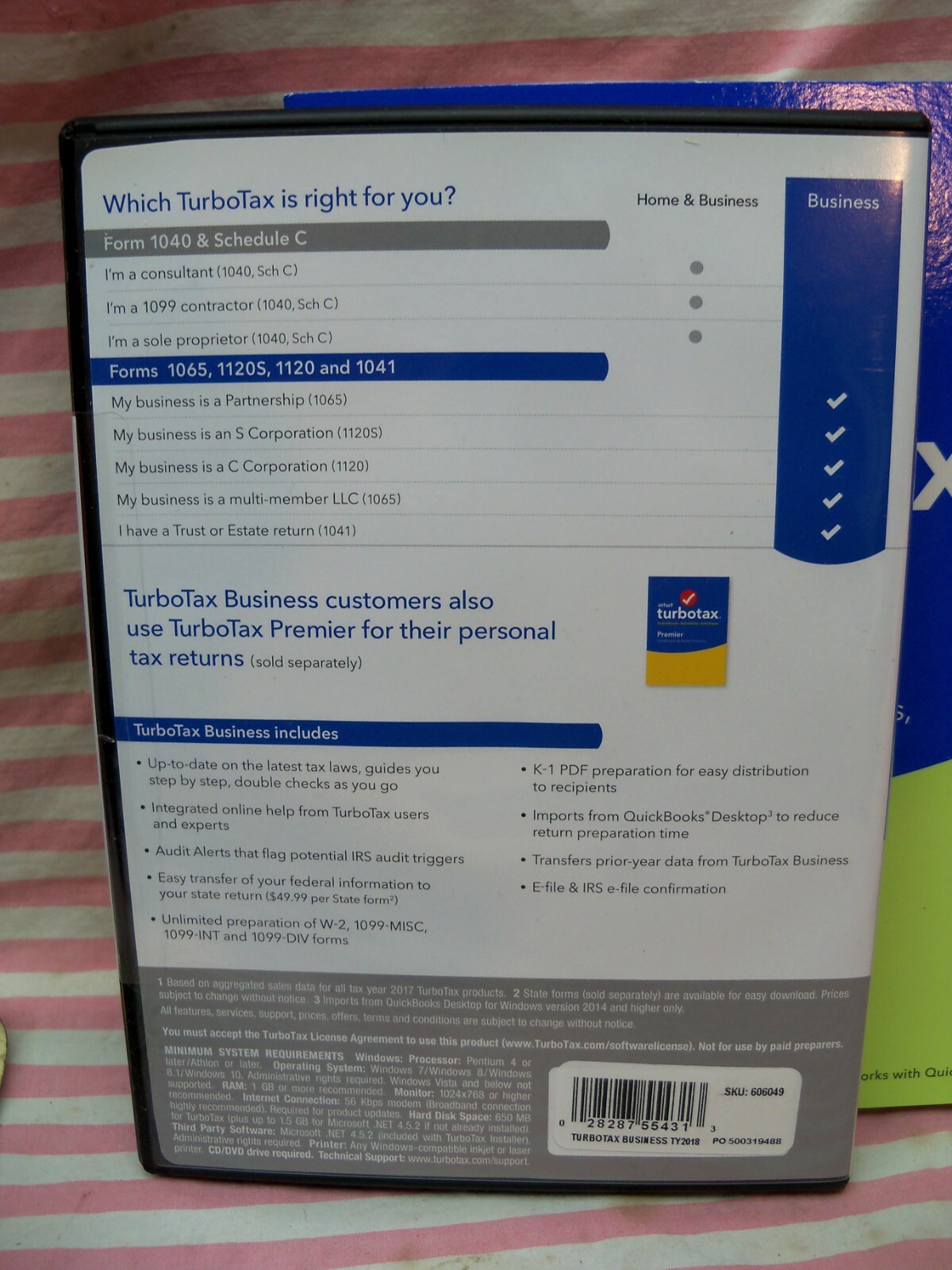 Intuit TurboTax Business 2018 Year Partnership LLC Trust Estate CD NEW Sealed