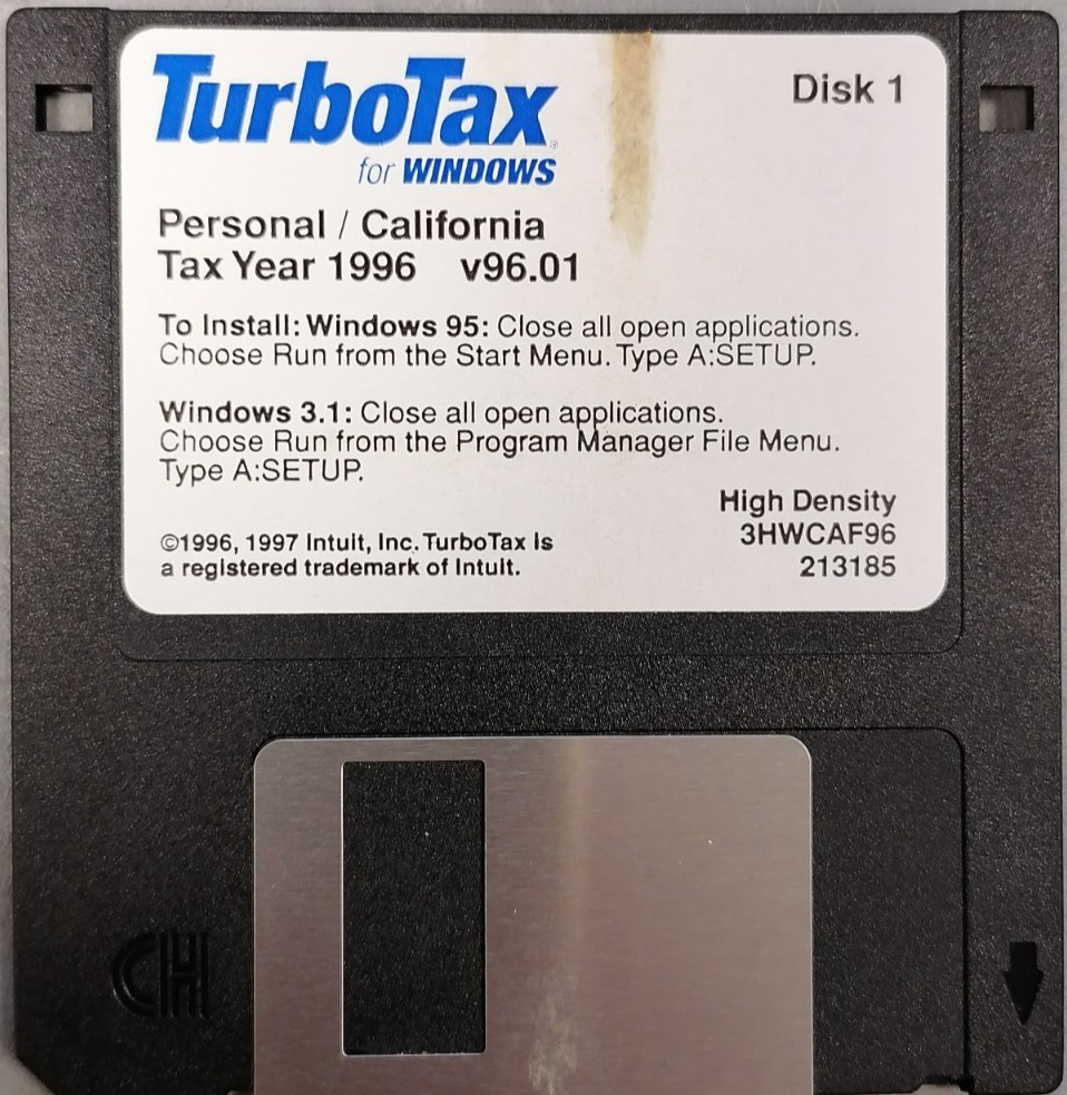[Disk 1] TurboTax For Windows Personal/California Tax Year 1996 v96.01