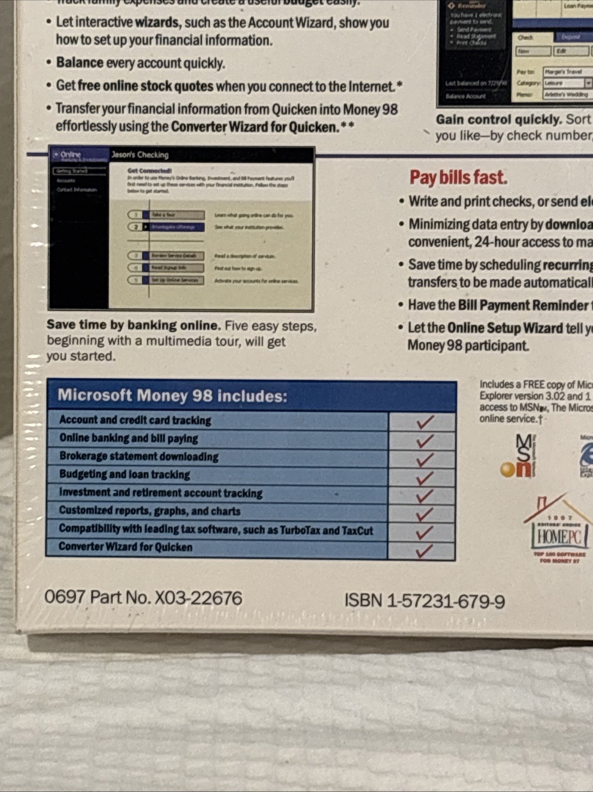 Vintage Microsoft Money 98 PC CD-ROM Software Windows 95/NT Big Box USA Made NEW