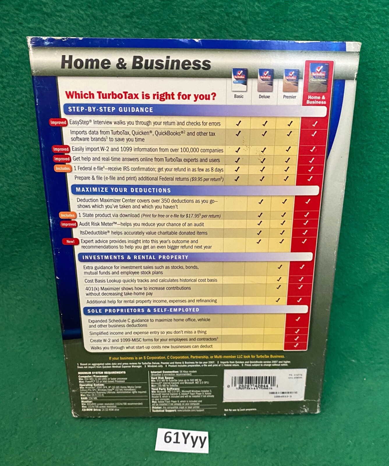 2008 Turbo Tax Home & Business Personal & Business In One Windows & Mac.