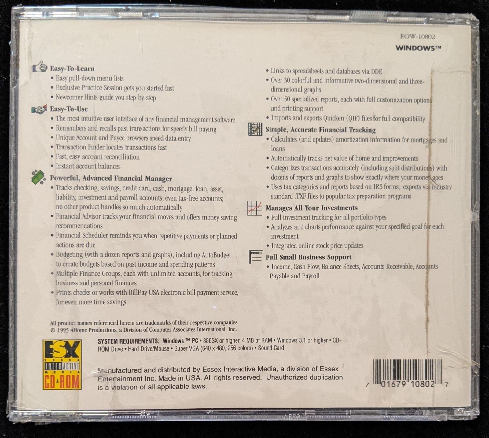 Simply Money Version 1.0 CD ROM Windows Computer Software New In Package