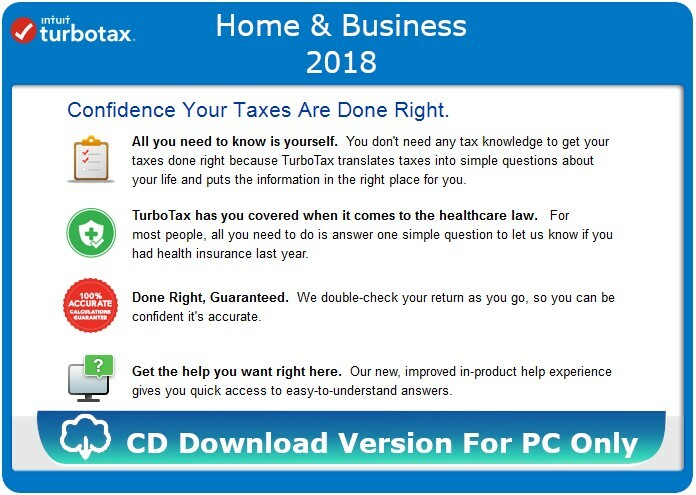 2018 TurboTax Home & Business federal e-file & state return for PC Download CD