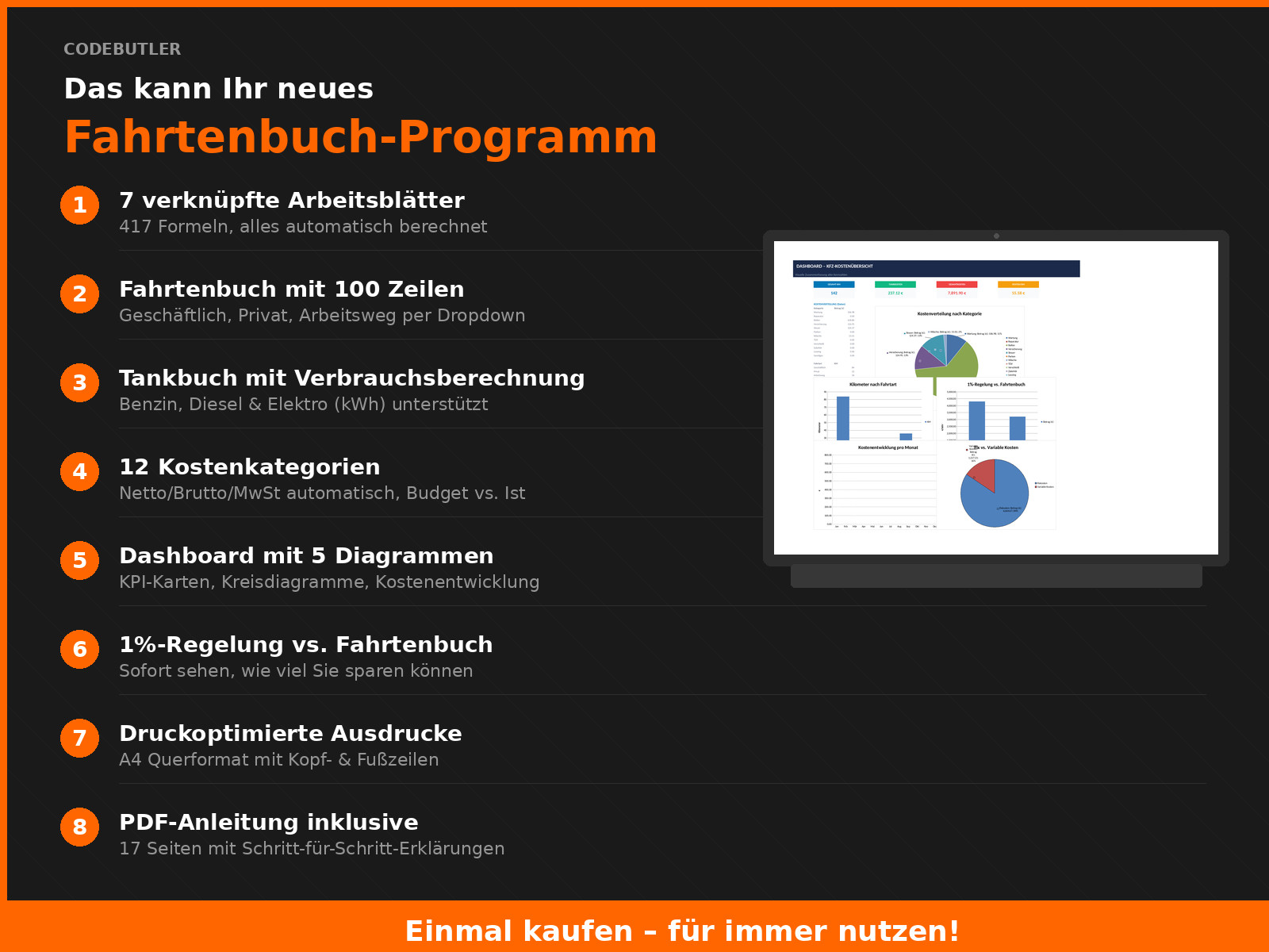 Logbook + car cost calculator Excel 2026 | company car car cost dashboard PC