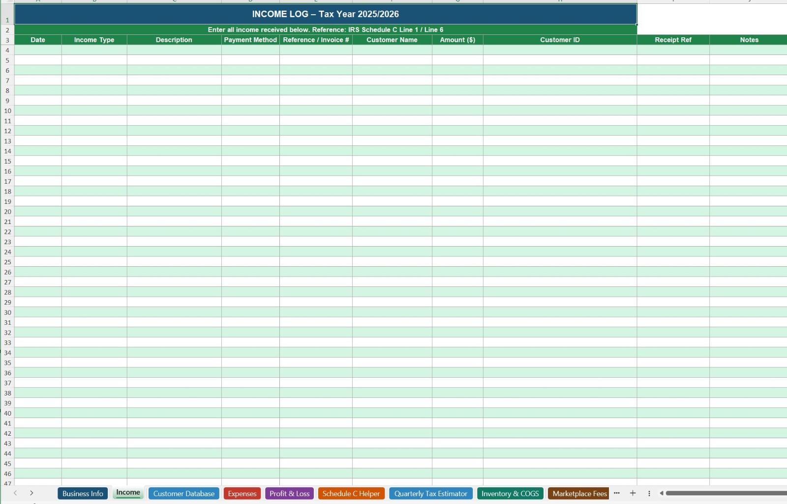 US Accounting Small Business Finance Bookkeeping Self Employed Excel Spreadsheet