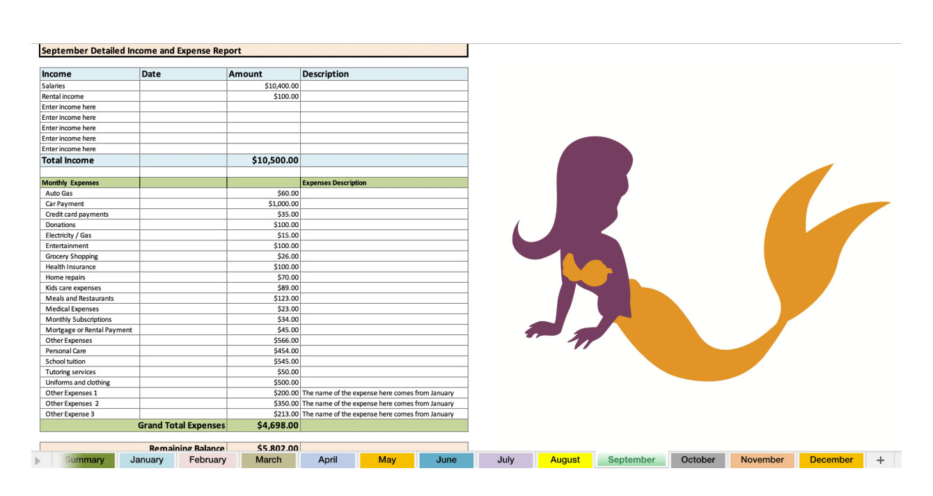 Rose Gold Mermaid | Dave Ramsey-Inspired Budget | Digital Download