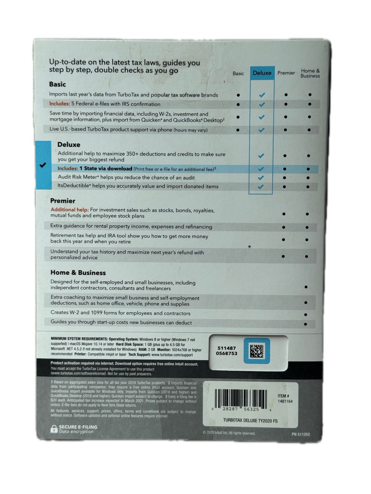 TurboTax Deluxe Fed & State 2020 NEW 2020 Tax Year