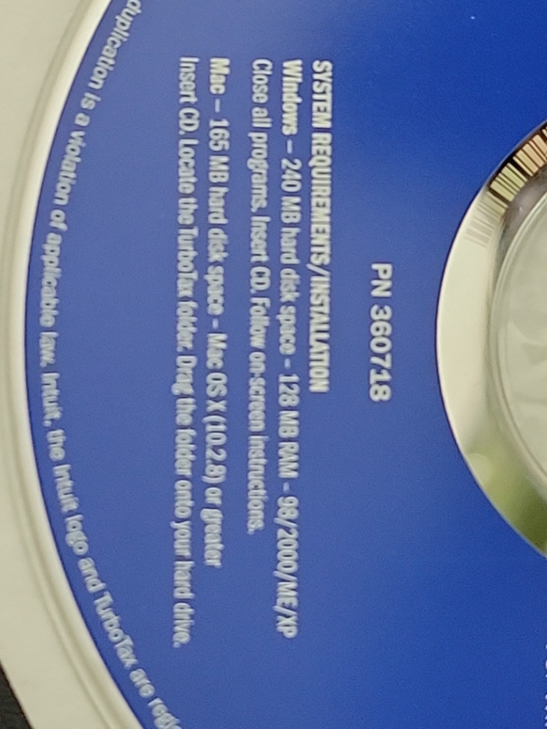 2005 Turbotax CDSoftware Premier Plus State CHECK Operating System Compatibility