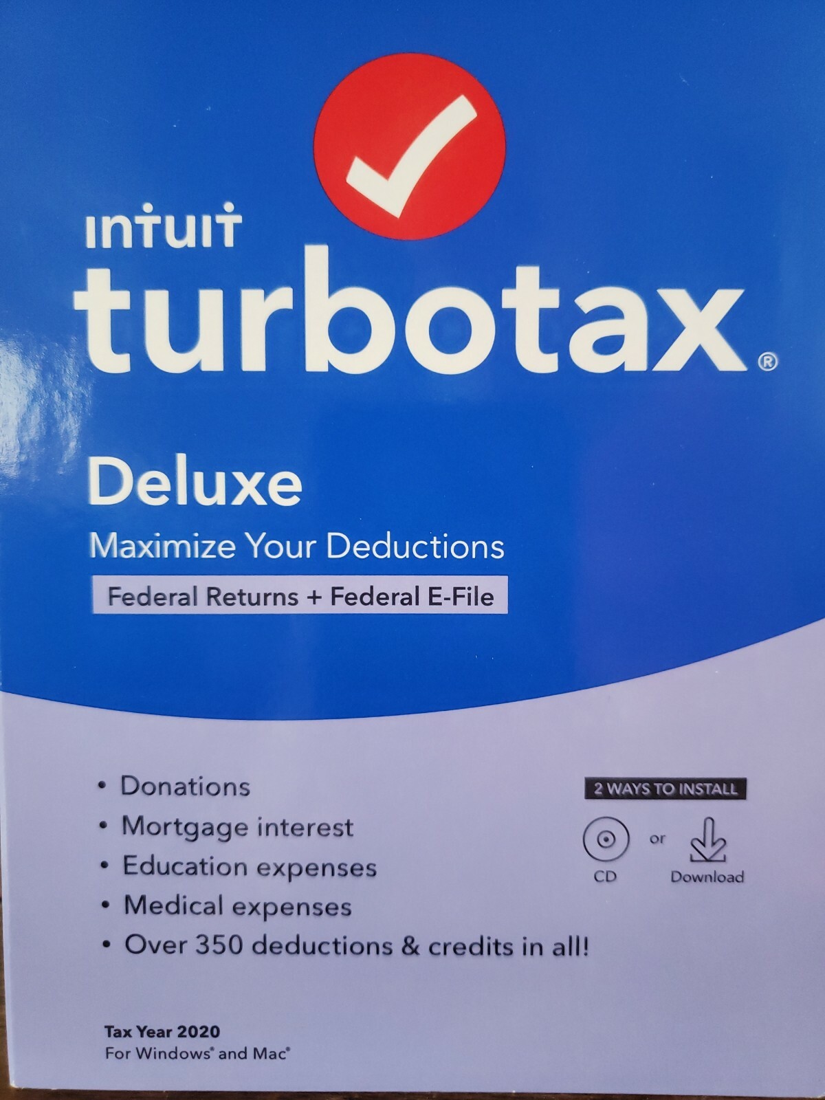 Intuit | TurboTax Deluxe 2020 | Federal Return Efile for Windows, Mac | Sealed