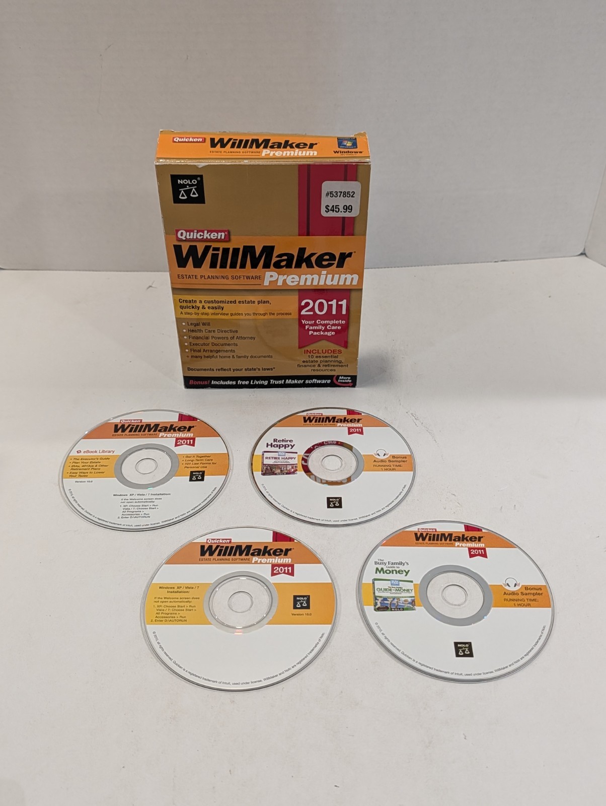 Quicken WillMaker PREMIUM 2011 – NOT COMPLETE – 4 Discs PC CD-ROM