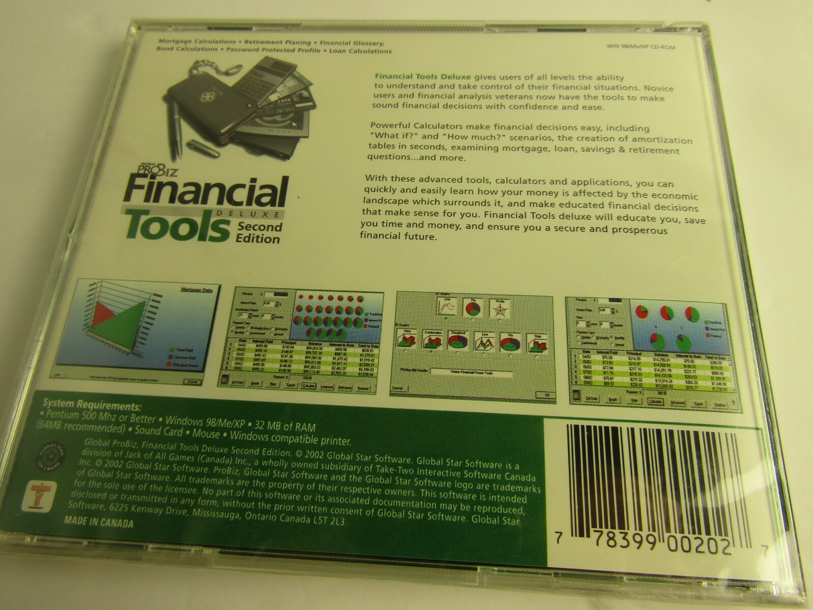 2002 FINANCIAL TOOLS DELUXE 2nd EDITION by GLOBAL PRO BIZ 98/ME/XP