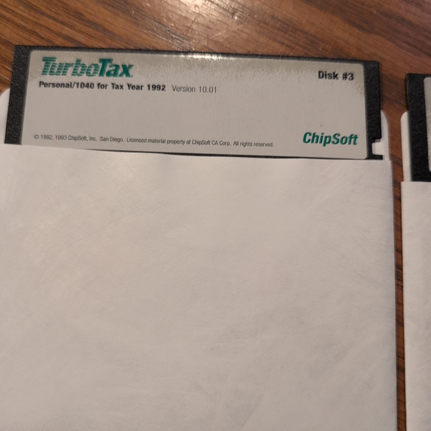 TurboTax Personal 1040 Tax Year 1992 Version 10.01 ChipSoft 5.25″ Floppy 1 2 3 4