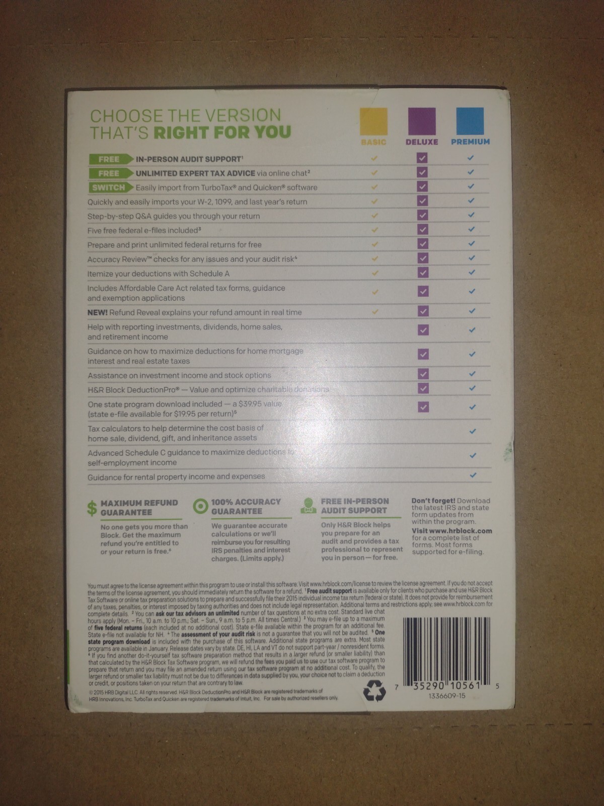 H&R BLOCK 2015,Tax Software”Deluxe Homeowner/Investors”+10 Refund Bonus,Federal