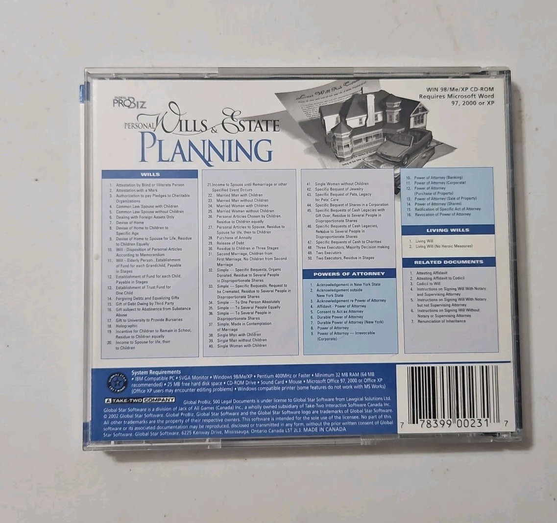 Personal Wills & Estate Planning [CD-ROM] Windows 98 / Windows 95 (141)