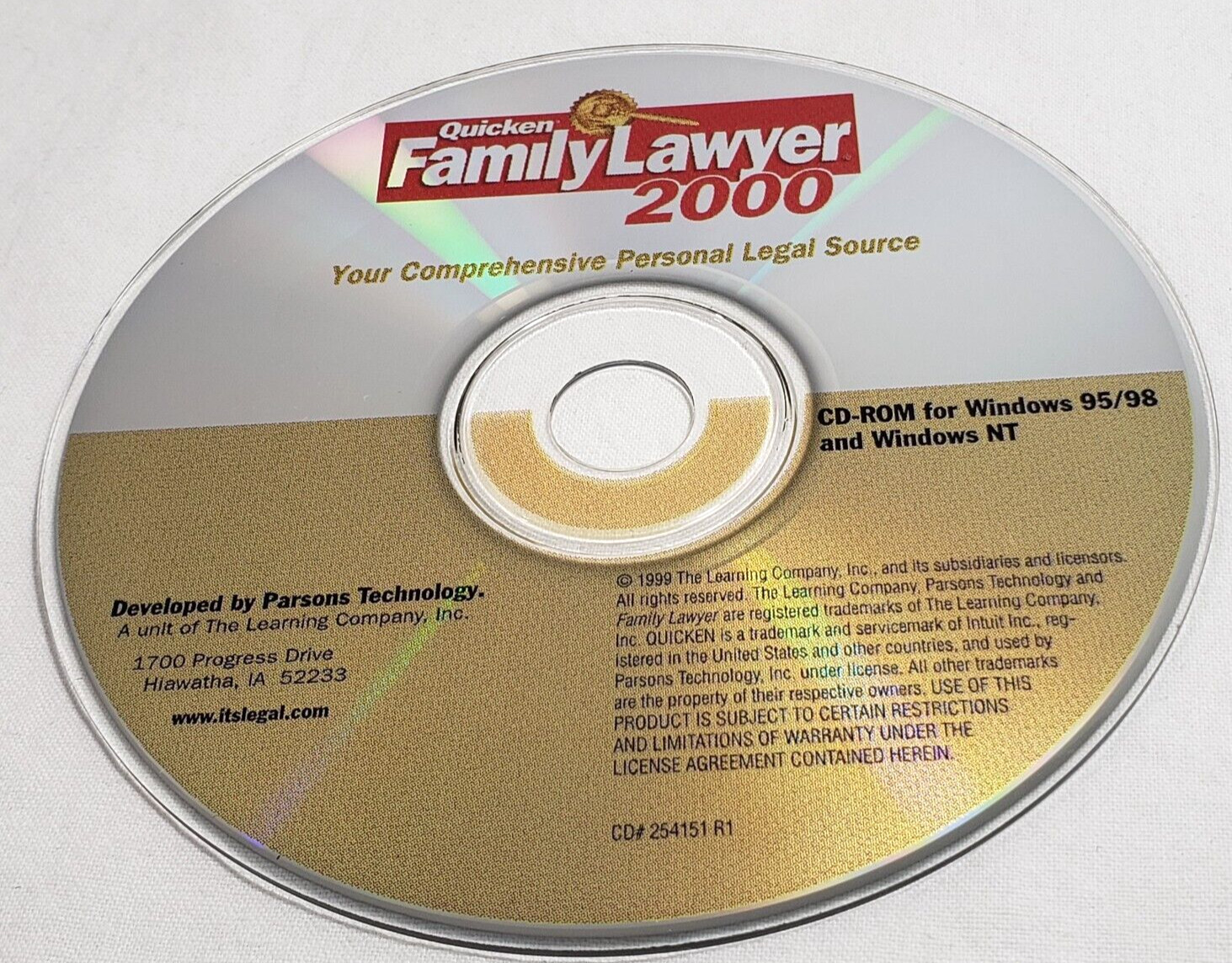 QUICKEN FAMILY LAWYER 2000 SOFTWARE CD disc only untested