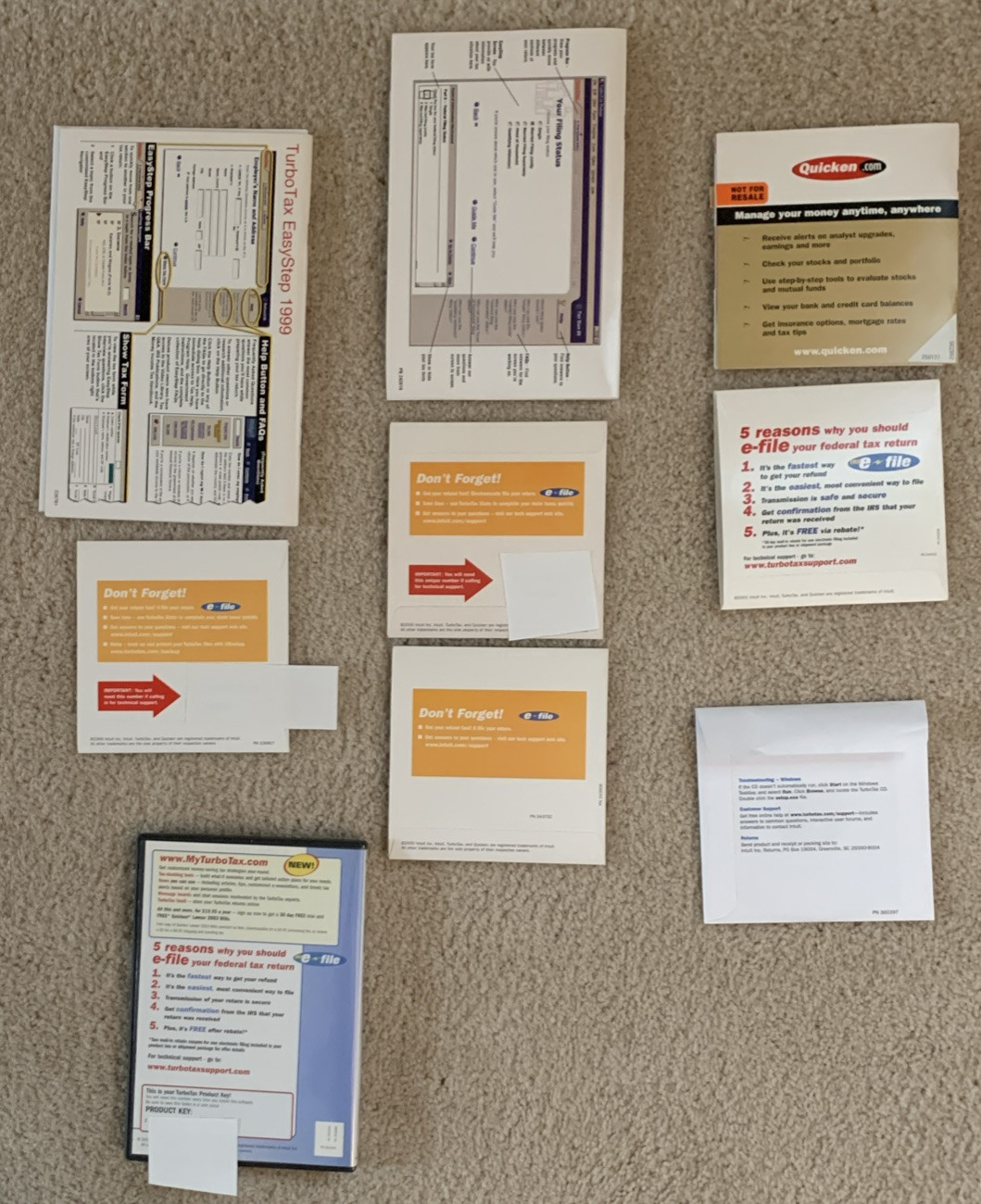 Set of five TurboTax Deluxe/Basic Federal Discs 1999/2000/2001/2002/2006