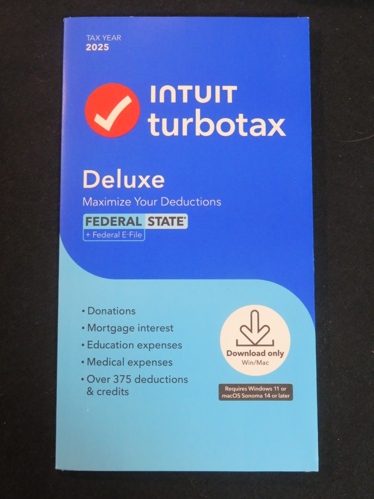 Genuine 2025 Intuit Turbotax Deluxe Federal State Window Mac From Staples