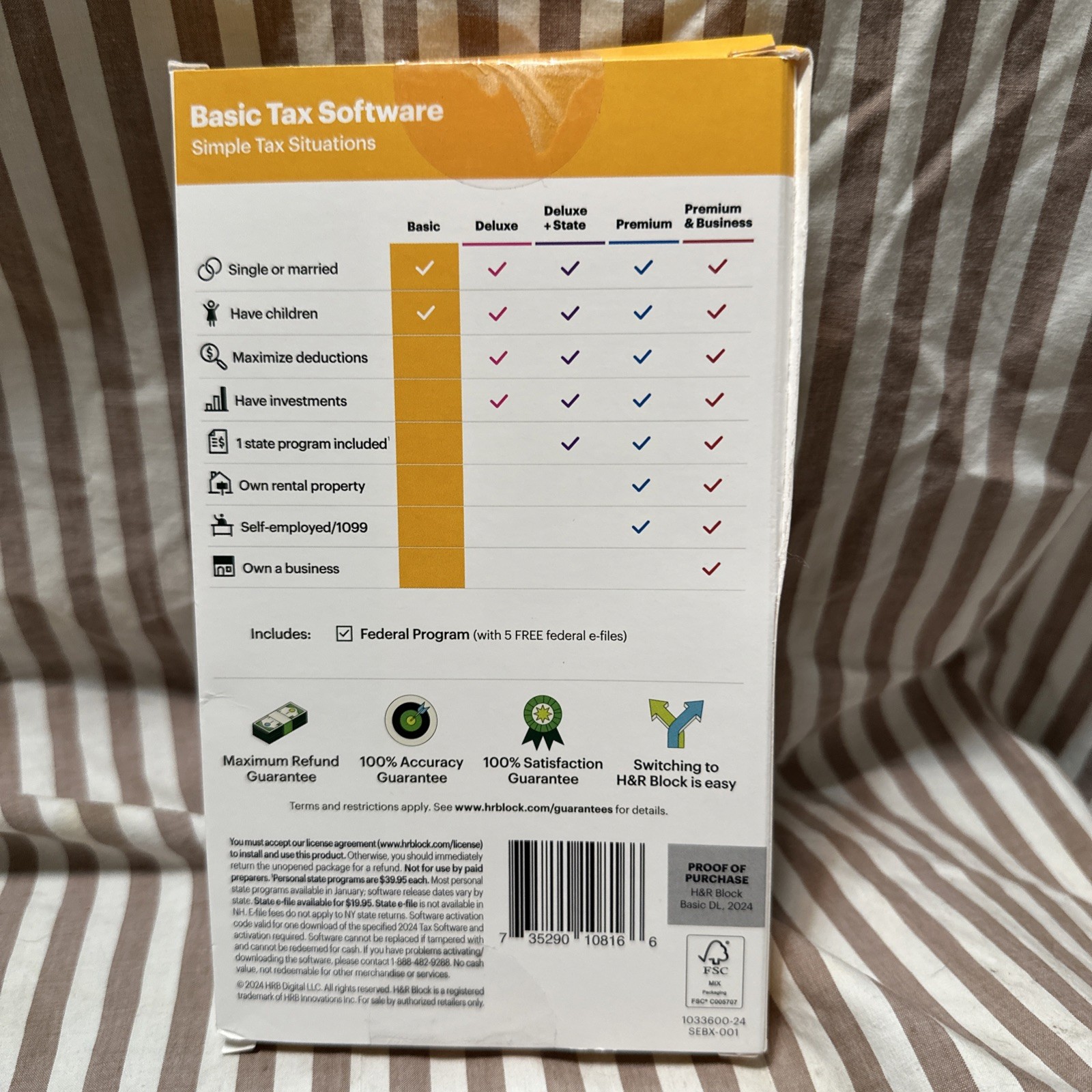 2024 H&R Block Basic simple tax federal e-file PC / Mac key card new
