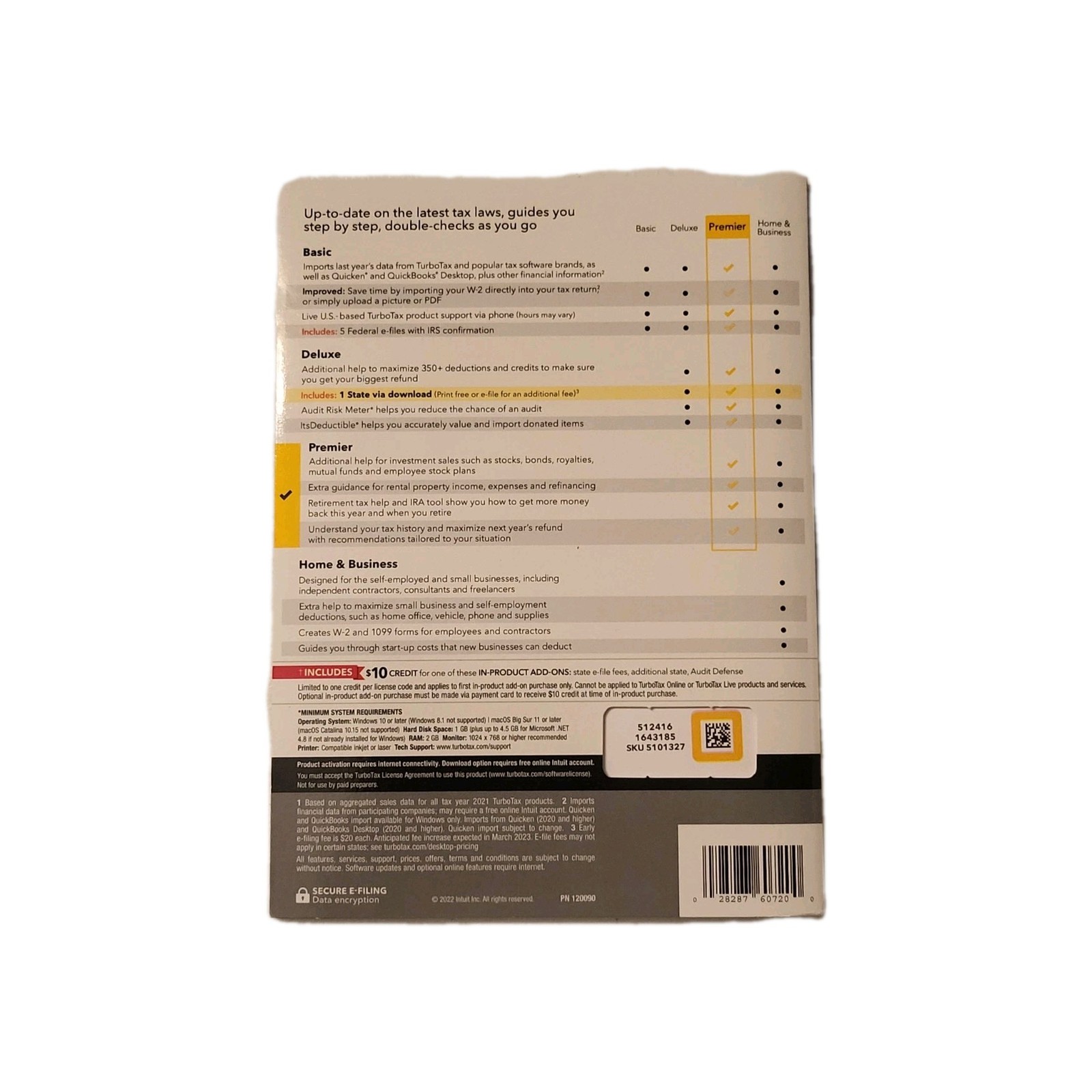 TurboTax Premier CD Tax Preparation Software 2022 Federal + State New
