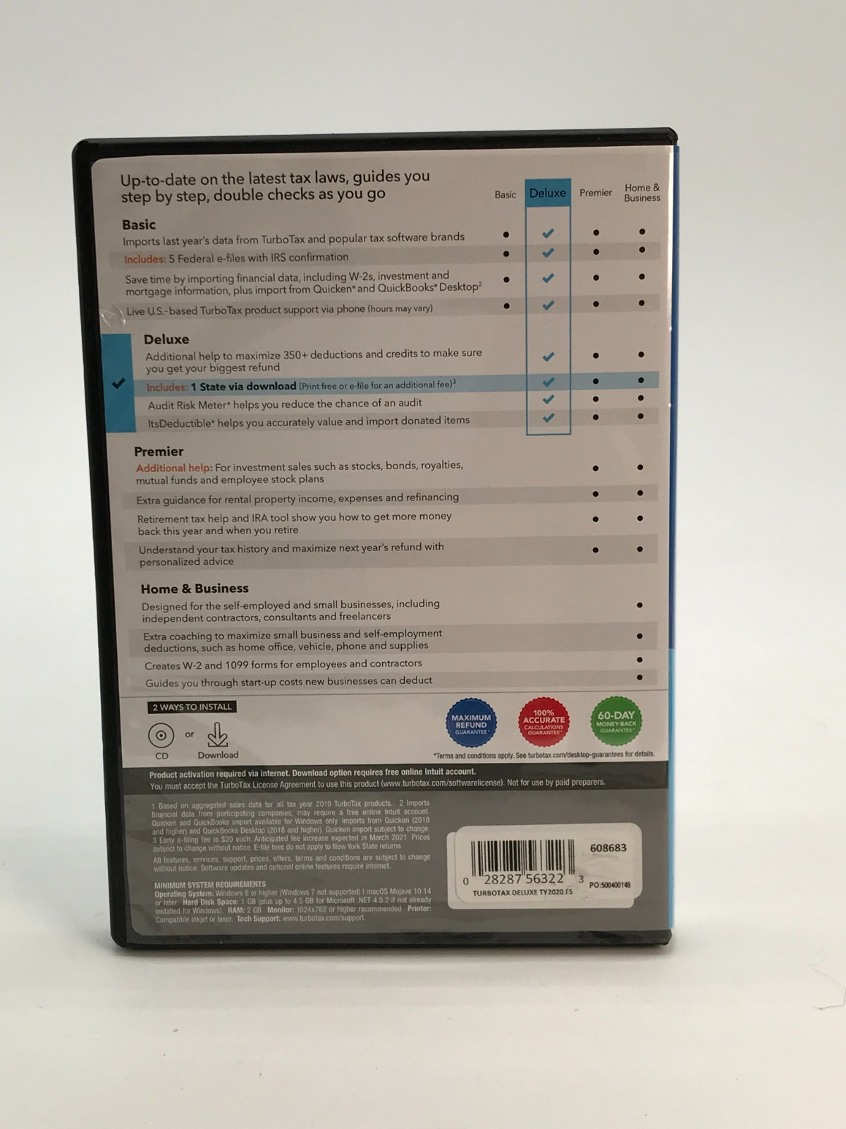 Intuit Turbotax Deluxe Federal Returns Federal E-file & State Returns 2020