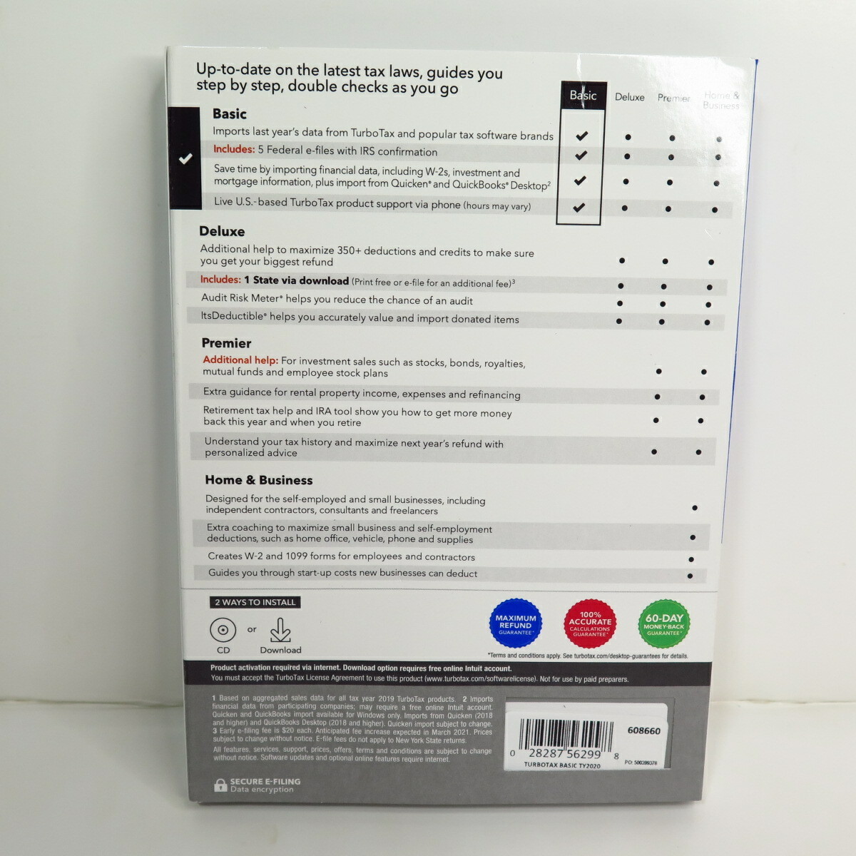 intuit TurboTax 2020 Tax Basic Federal Only E-File CD in Retail Box PC & Mac